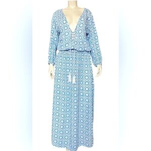 TIARE HAWAII Blue Floral V Neck Maxi Dress One Size Flowy Lightweight Vacation